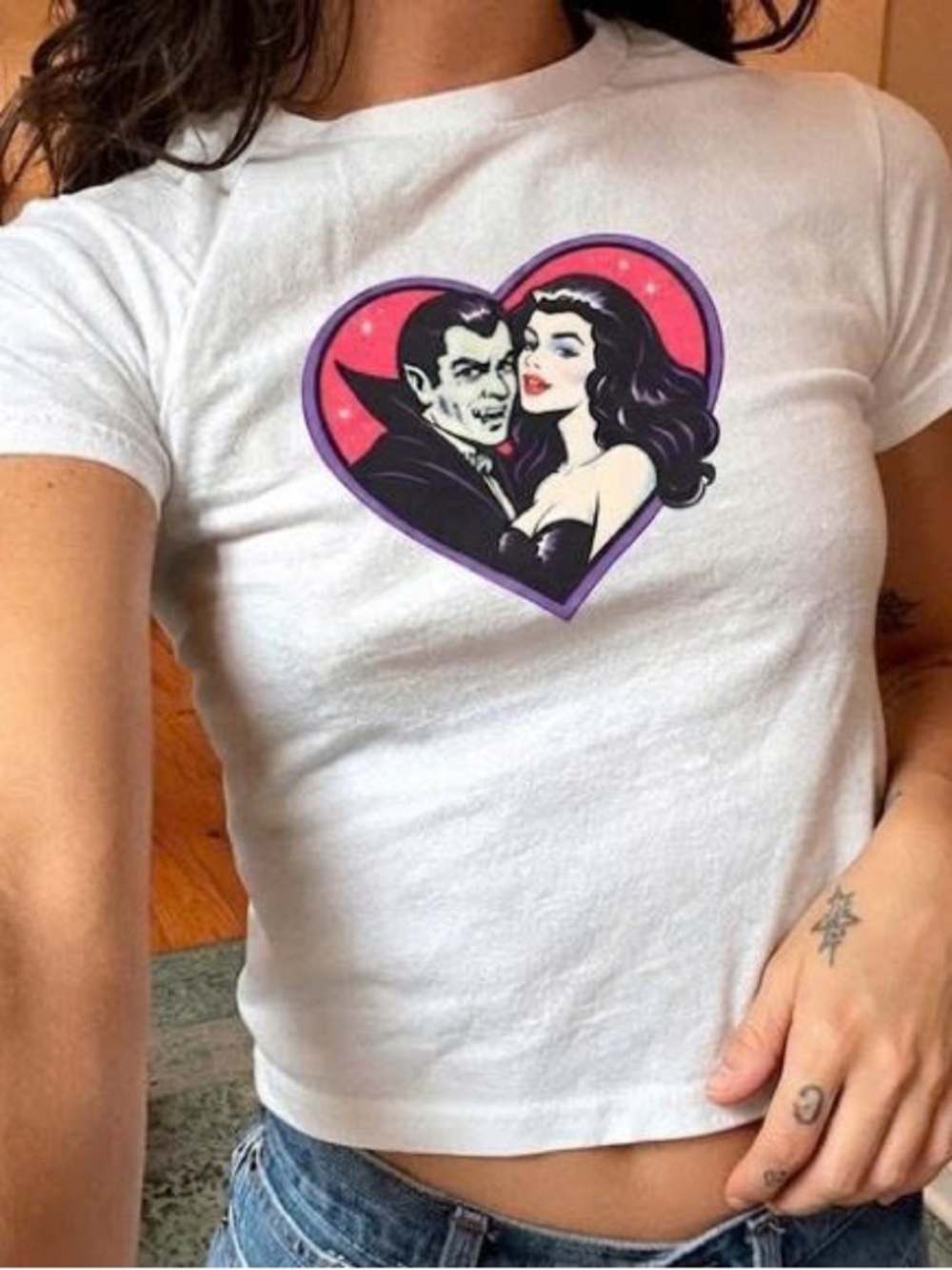 Vampire Heart Crop Top with Pink and Purple Graphic